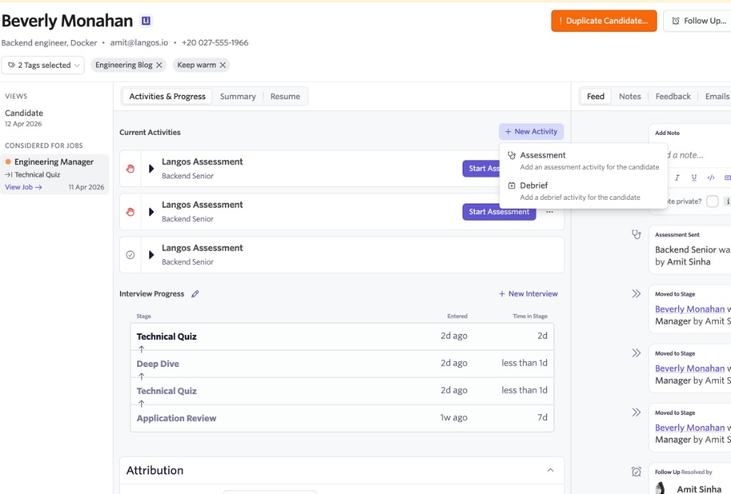 Candidate profile with Start Assessment action